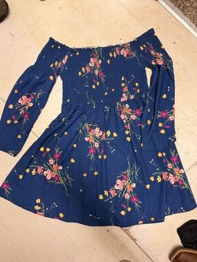 Off-Shoulder Navy Floral  Dress